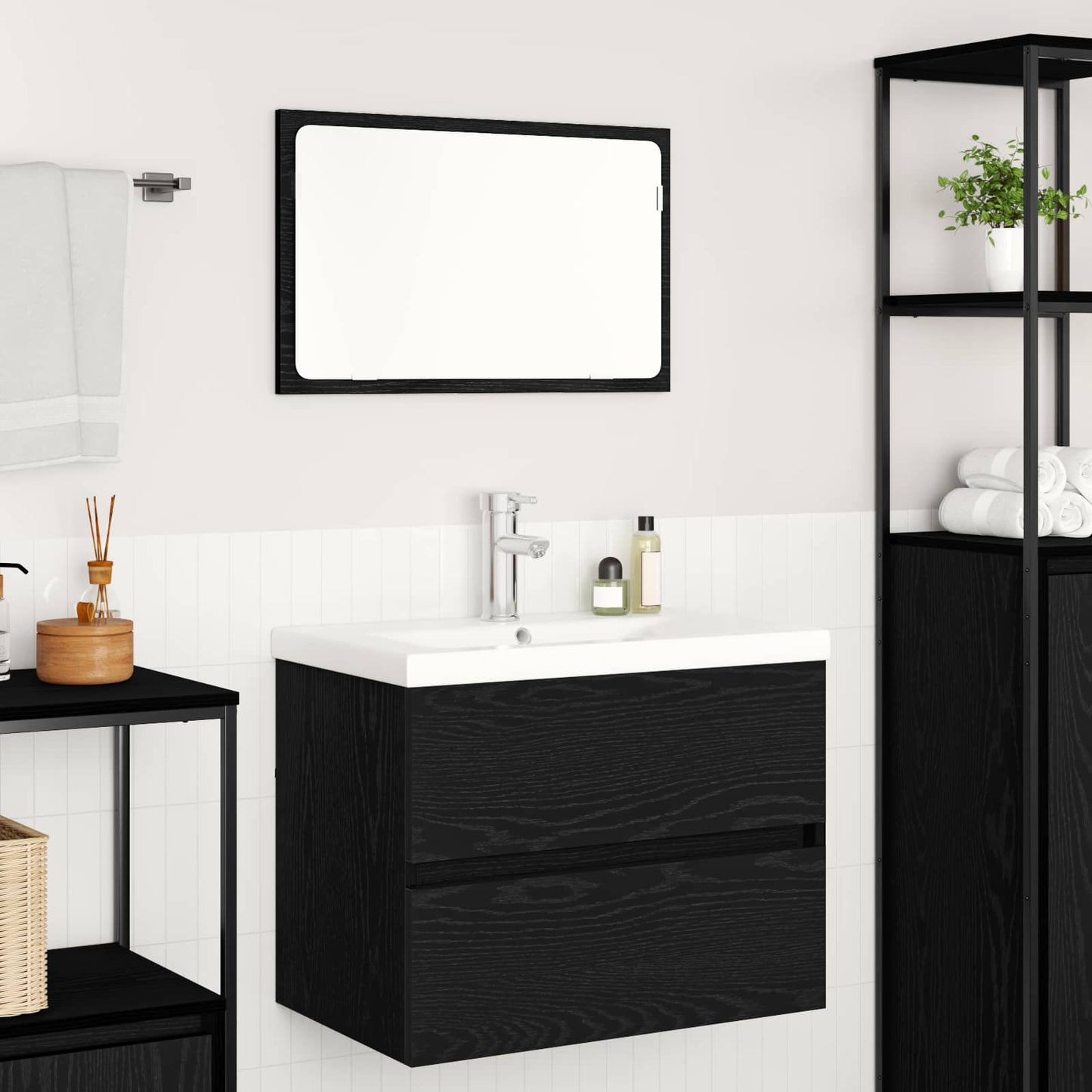 vidaXL Ensemble de meubles de salle de bain 3 pcs Noir Effet chêne Bois d'ingénierie