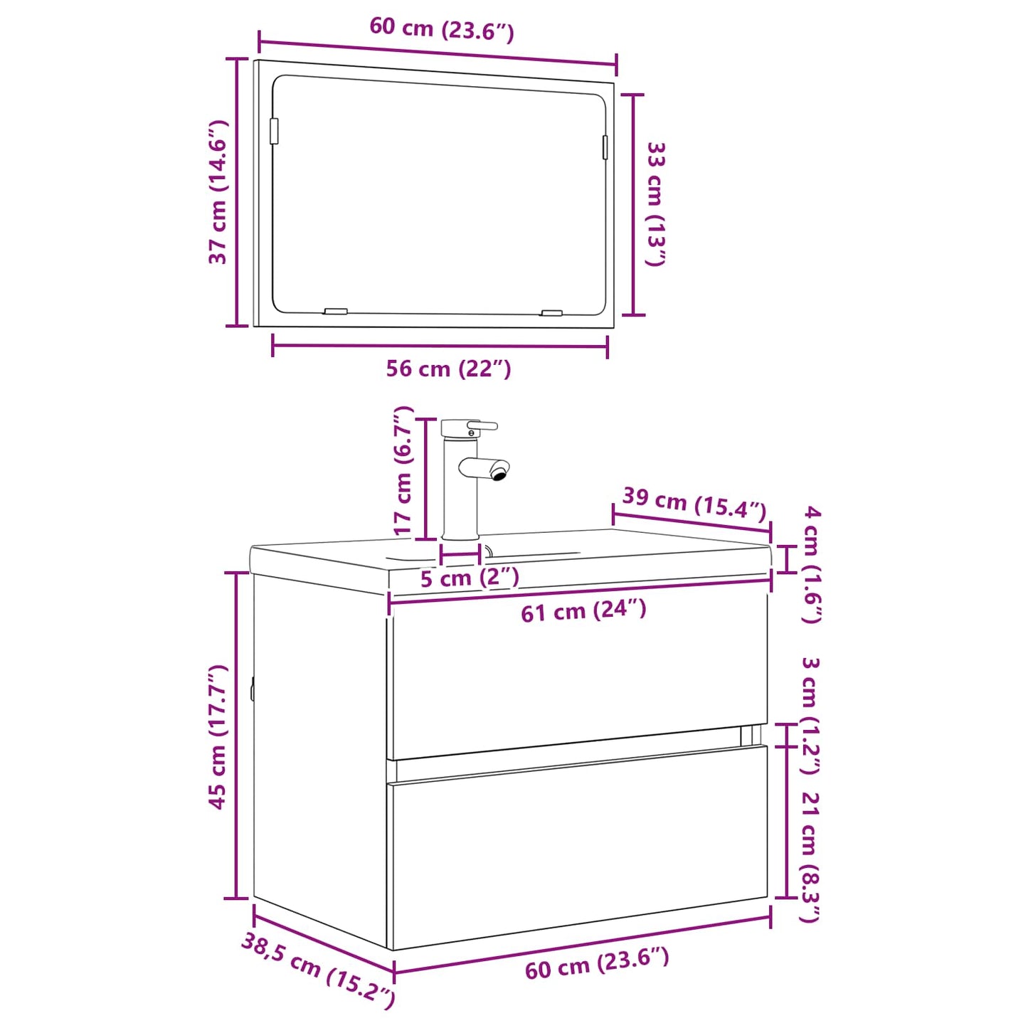 vidaXL Ensemble de meubles de salle de bain 3 pcs Noir Effet chêne Bois d'ingénierie