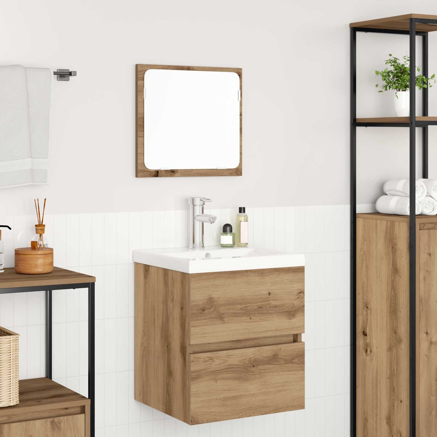 vidaXL Badezimmermöbel-Set 2 pcs Artisan-Eiche und Weiß Holzwerkstoff