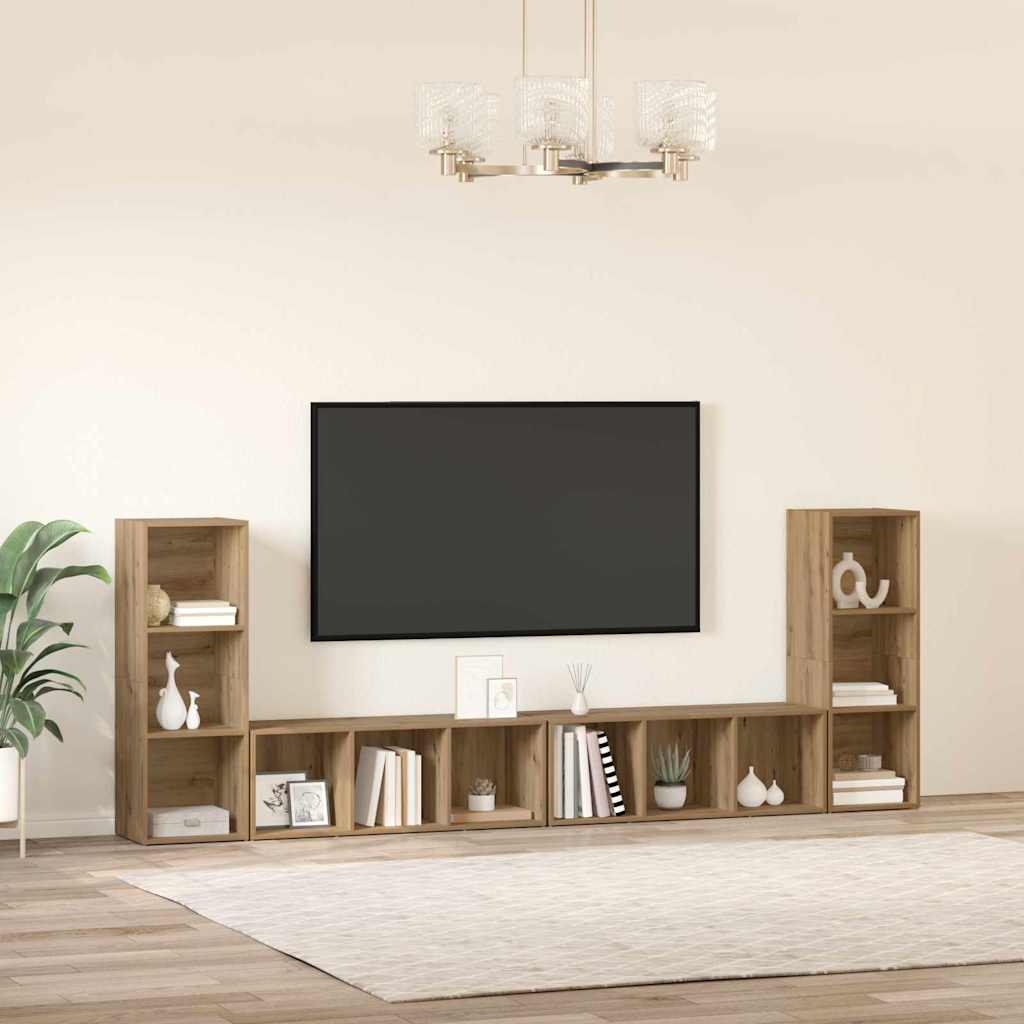 vidaXL TV-Schrankset Wandmontiert 4 pcs Artisan-Eiche 37 x 35 x 107 cm