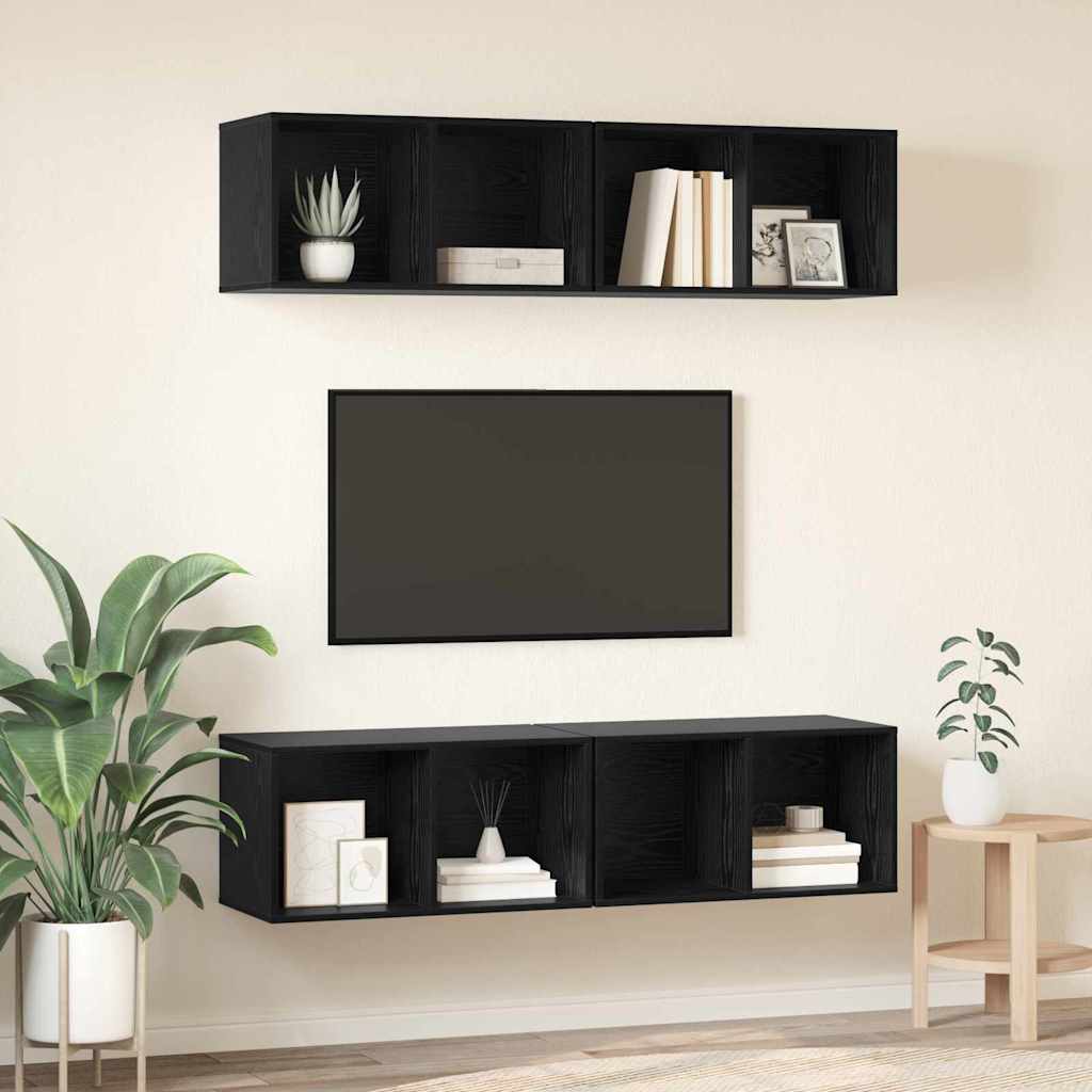 vidaXL TV-Schrankset 4 pcs Schwarz Eichen-Optik 37 x 37 x 72 cm