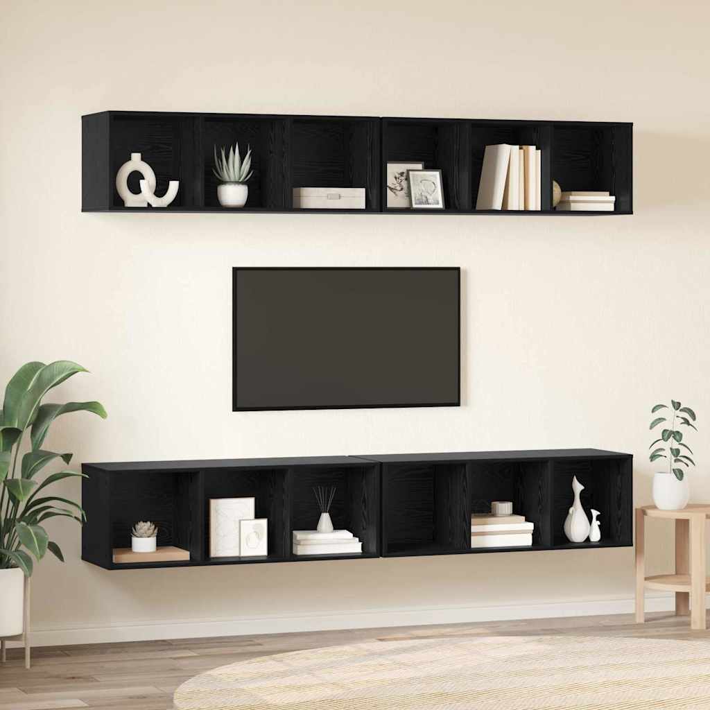 vidaXL TV-Schrankset 4 pcs Schwarz Eichen-Optik 37 x 37 x 107 cm