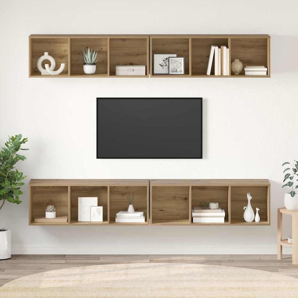 vidaXL TV-Schrankset Wandmontiert 4 pcs Artisan-Eiche 37 x 37 x 107 cm