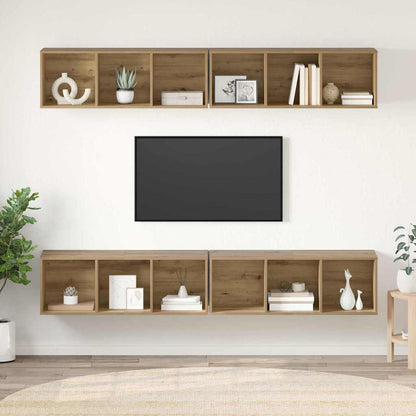 vidaXL TV-Schrankset Wandmontiert 4 pcs Artisan-Eiche 37 x 37 x 107 cm