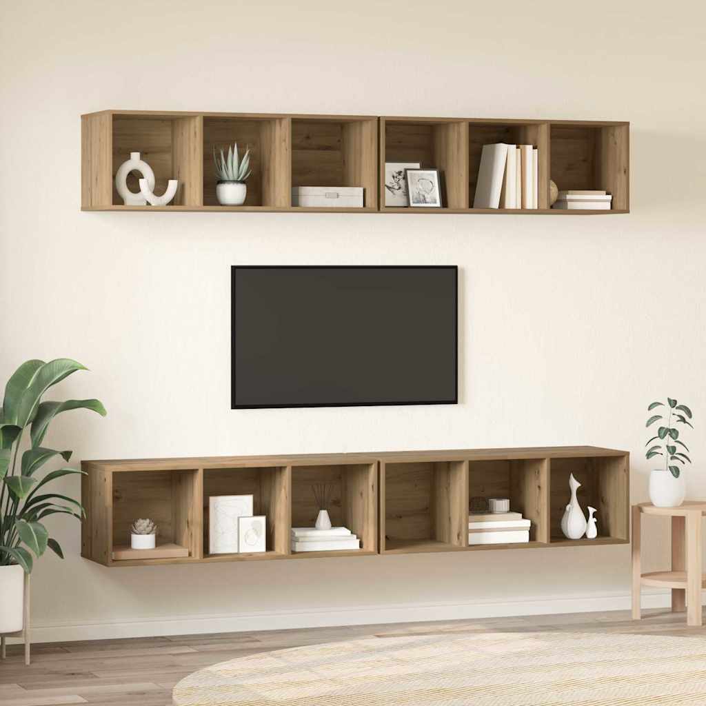 vidaXL TV-Schrankset Wandmontiert 4 pcs Artisan-Eiche 37 x 37 x 107 cm