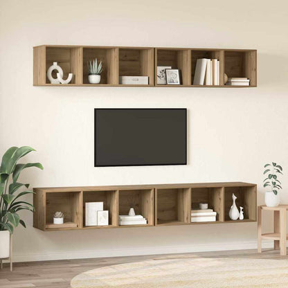 vidaXL TV-Schrankset Wandmontiert 4 pcs Artisan-Eiche 37 x 37 x 107 cm