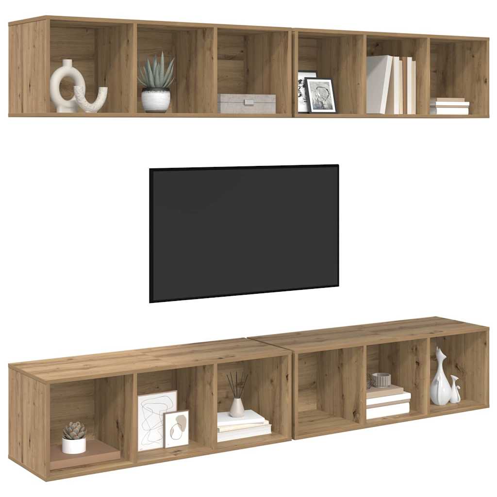 vidaXL TV-Schrankset Wandmontiert 4 pcs Artisan-Eiche 37 x 37 x 107 cm