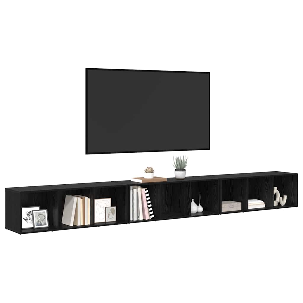 TV-Schrankset 3 pcs Schwarz Eichen-Optik 37 x 35 x 107 cm