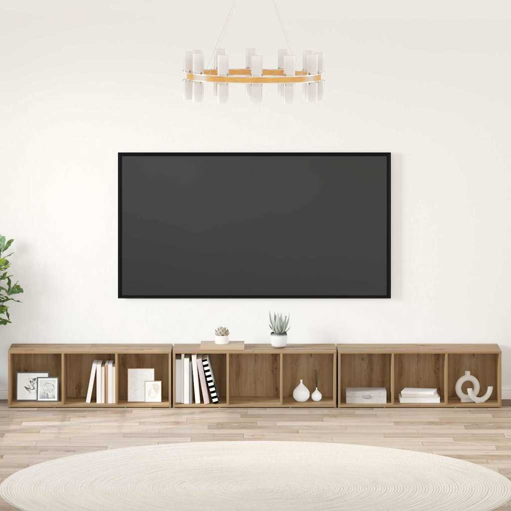 vidaXL TV-Schrankset Wandmontiert 3 pcs Artisan-Eiche 37 x 35 x 107 cm