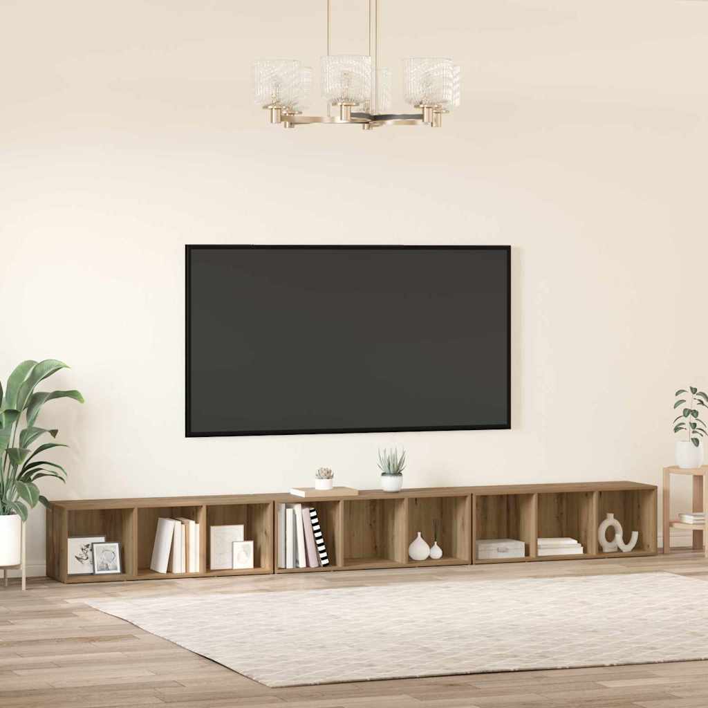 vidaXL TV-Schrankset Wandmontiert 3 pcs Artisan-Eiche 37 x 35 x 107 cm
