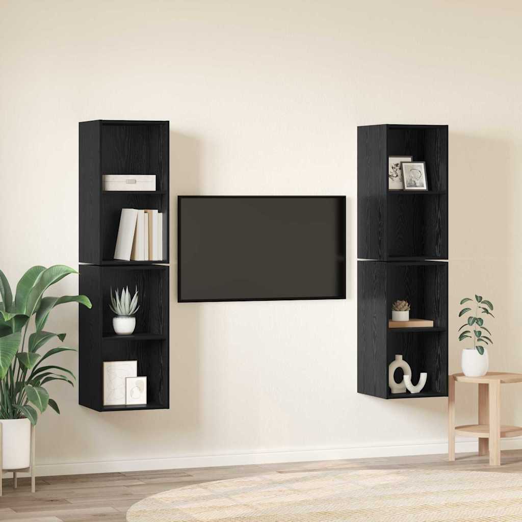 vidaXL TV-Schrankset 4 pcs Schwarz Eichen-Optik 37 x 37 x 72 cm