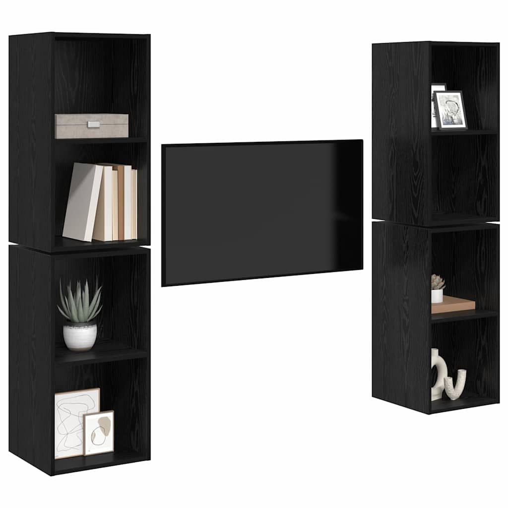 vidaXL TV-Schrankset 4 pcs Schwarz Eichen-Optik 37 x 37 x 72 cm