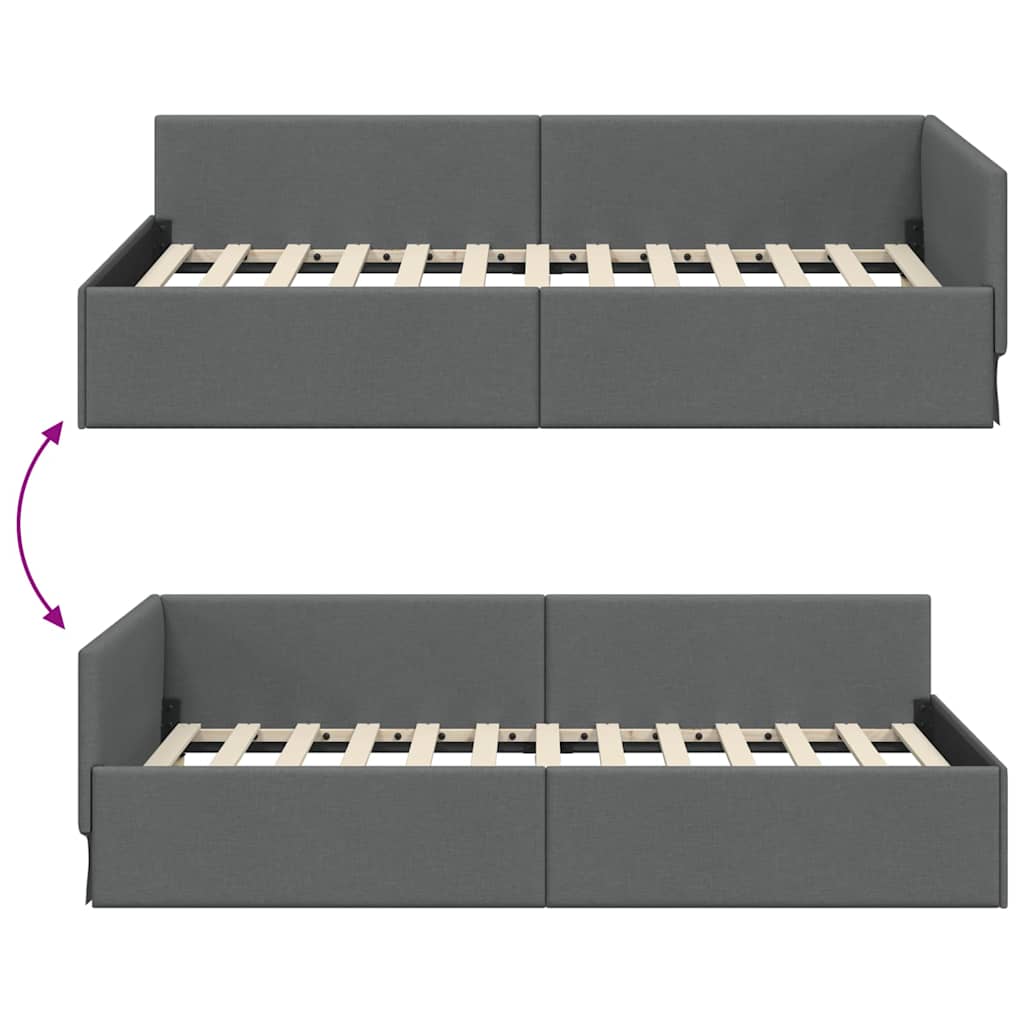 Eckbettgestell mit Kopfteil Dunkelgrau 90 cm x 190 cm Stoff