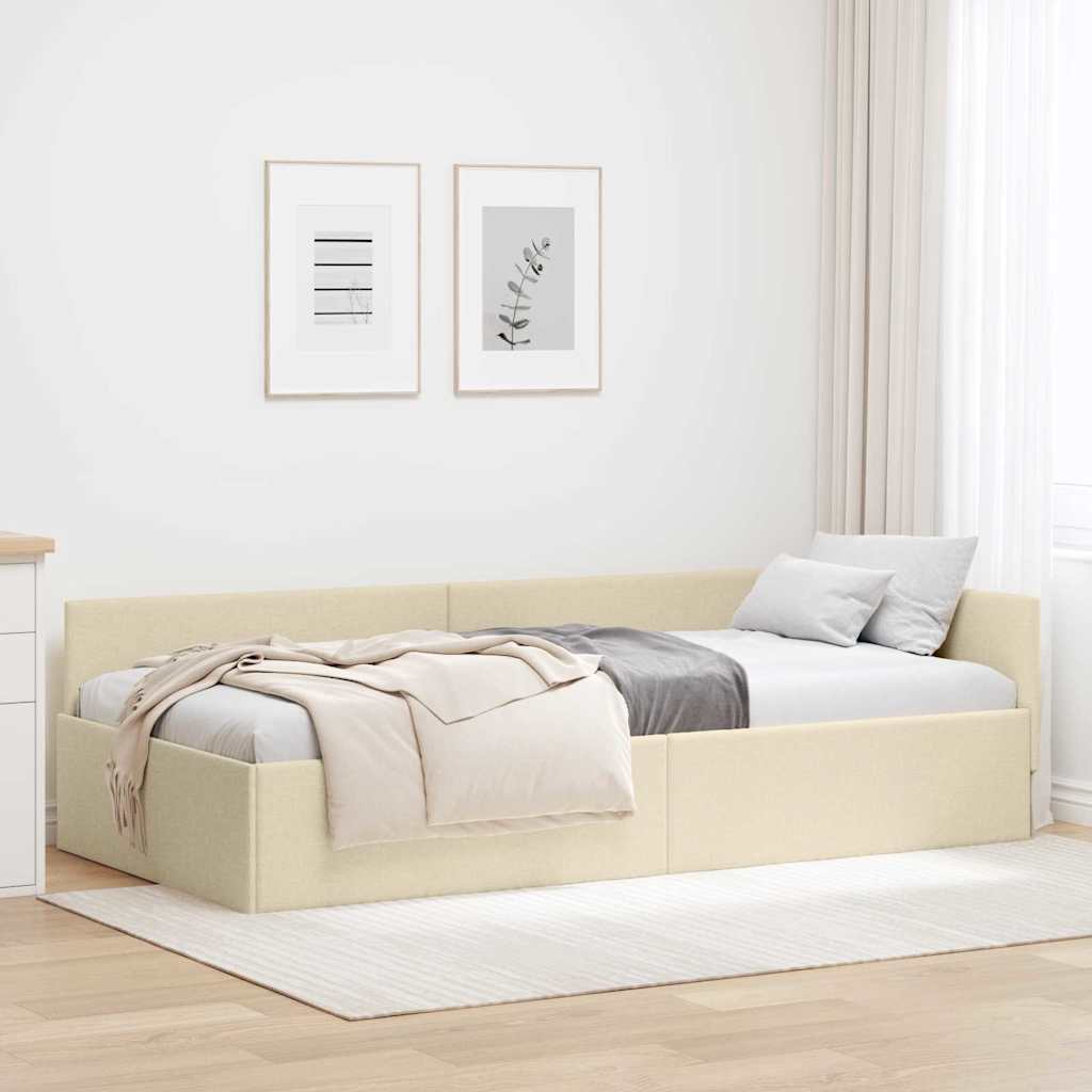 vidaXL Eckbettgestell mit Kopfteil Creme 90 cm x 200 cm Samt