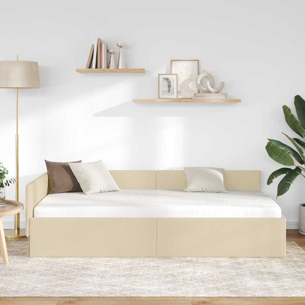 vidaXL Eckbettgestell mit Kopfteil Creme 90 cm x 200 cm Samt