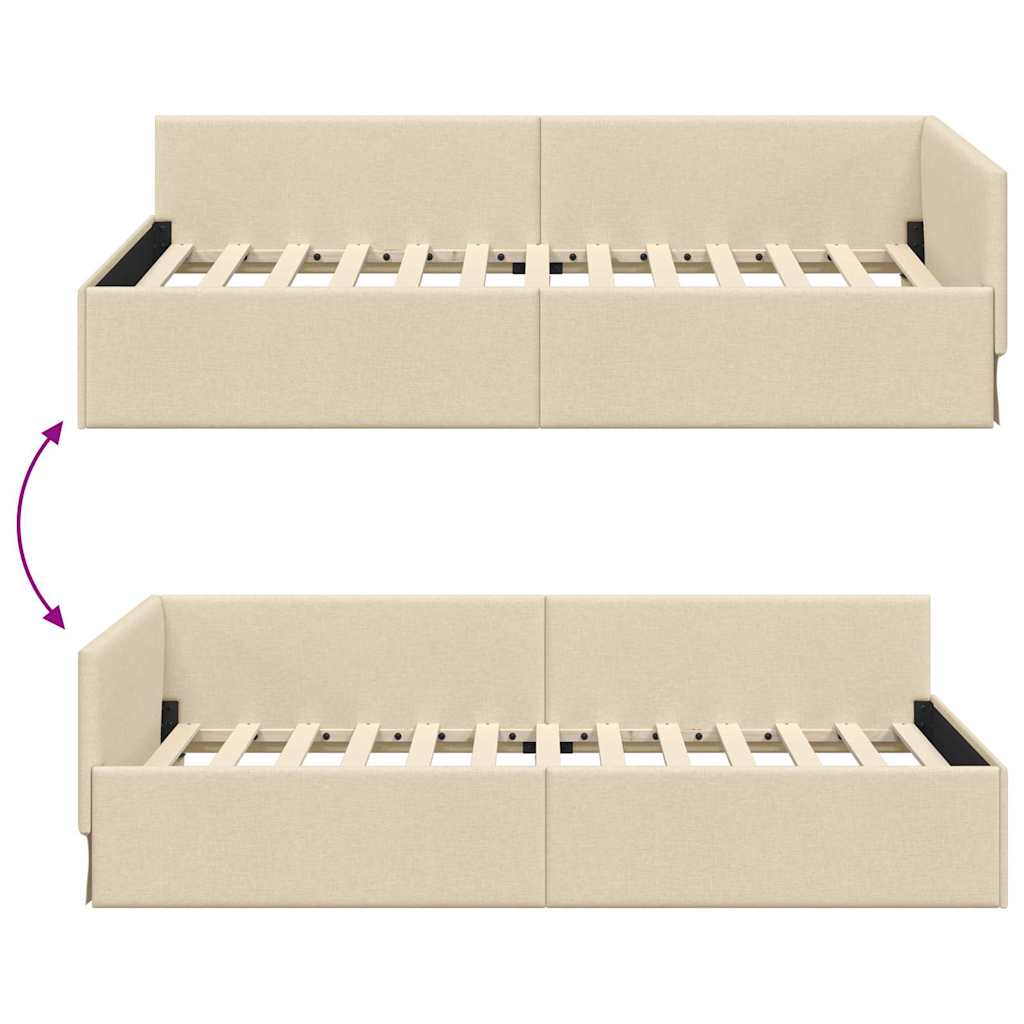 vidaXL Eckbettgestell mit Kopfteil Creme 90 cm x 200 cm Samt