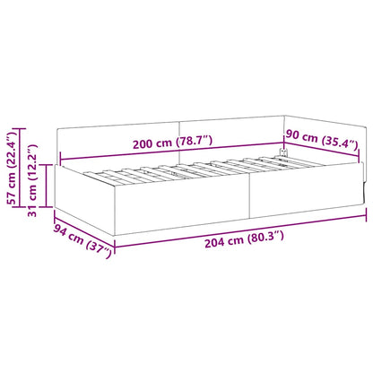 vidaXL Eckbettgestell mit Kopfteil Creme 90 cm x 200 cm Samt