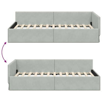 Eckbettgestell mit Kopfteil Hellgrau 90 cm x 190 cm Samt