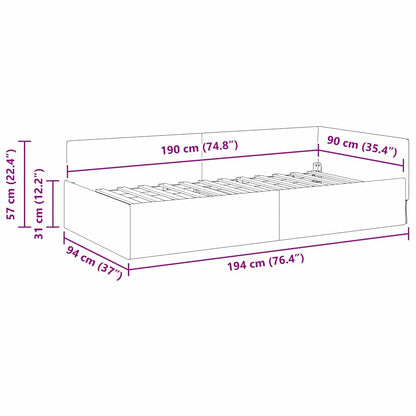 Eckbettgestell mit Kopfteil Hellgrau 90 cm x 190 cm Samt