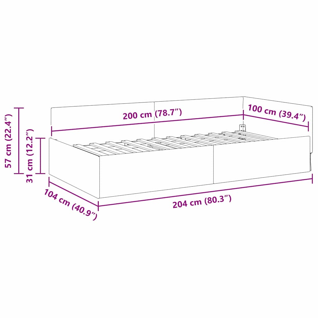 Eckbettgestell mit Kopfteil Blau 100 cm x 200 cm Samt