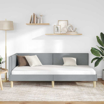 Eckbettgestell Hellgrau 90 cm x 200 cm Stoff und Sperrholz