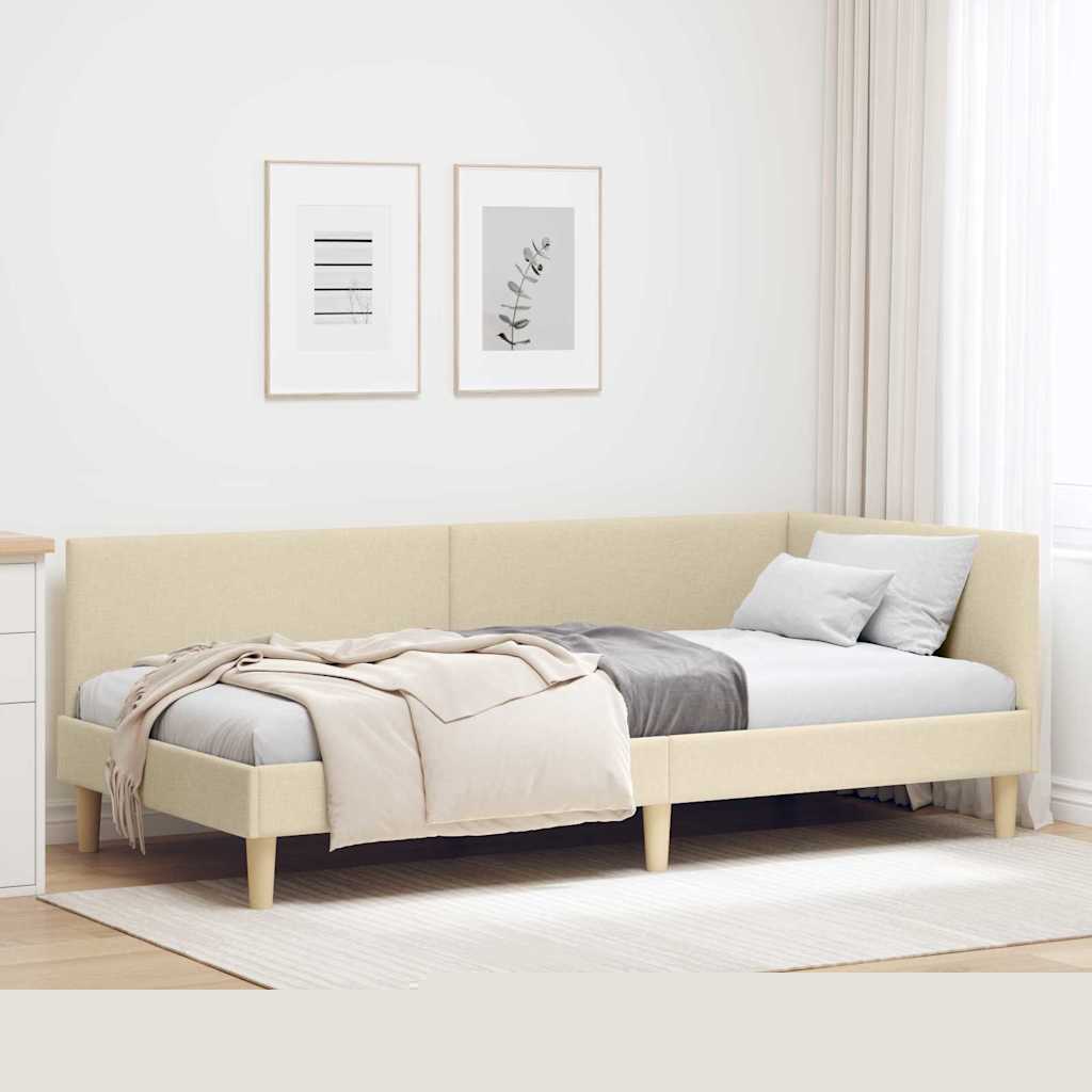 Eckbettgestell Creme 100 cm x 200 cm Stoff und Sperrholz