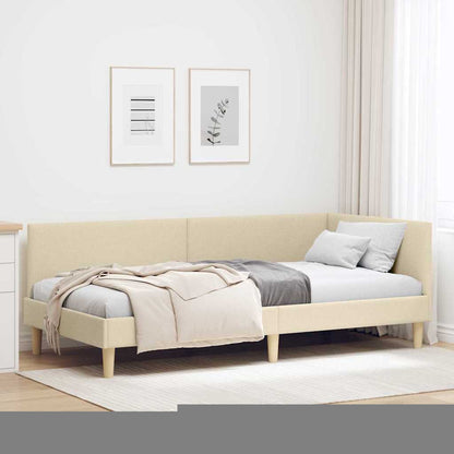 Eckbettgestell Creme 100 cm x 200 cm Stoff und Sperrholz