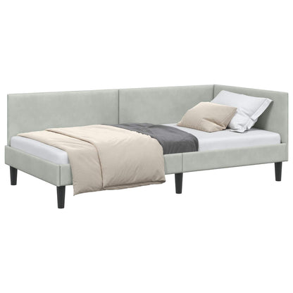 Eckbettgestell mit Kopfteil Hellgrau 90 cm x 190 cm Samt