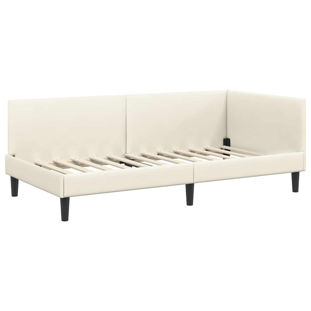 Eckbettgestell mit Kopfteil Creme 90 cm x 190 cm Samt