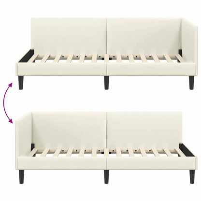 Eckbettgestell mit Kopfteil Creme 90 cm x 190 cm Samt