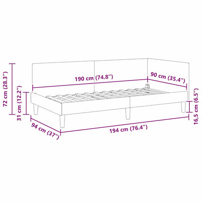 Eckbettgestell mit Kopfteil Creme 90 cm x 190 cm Samt