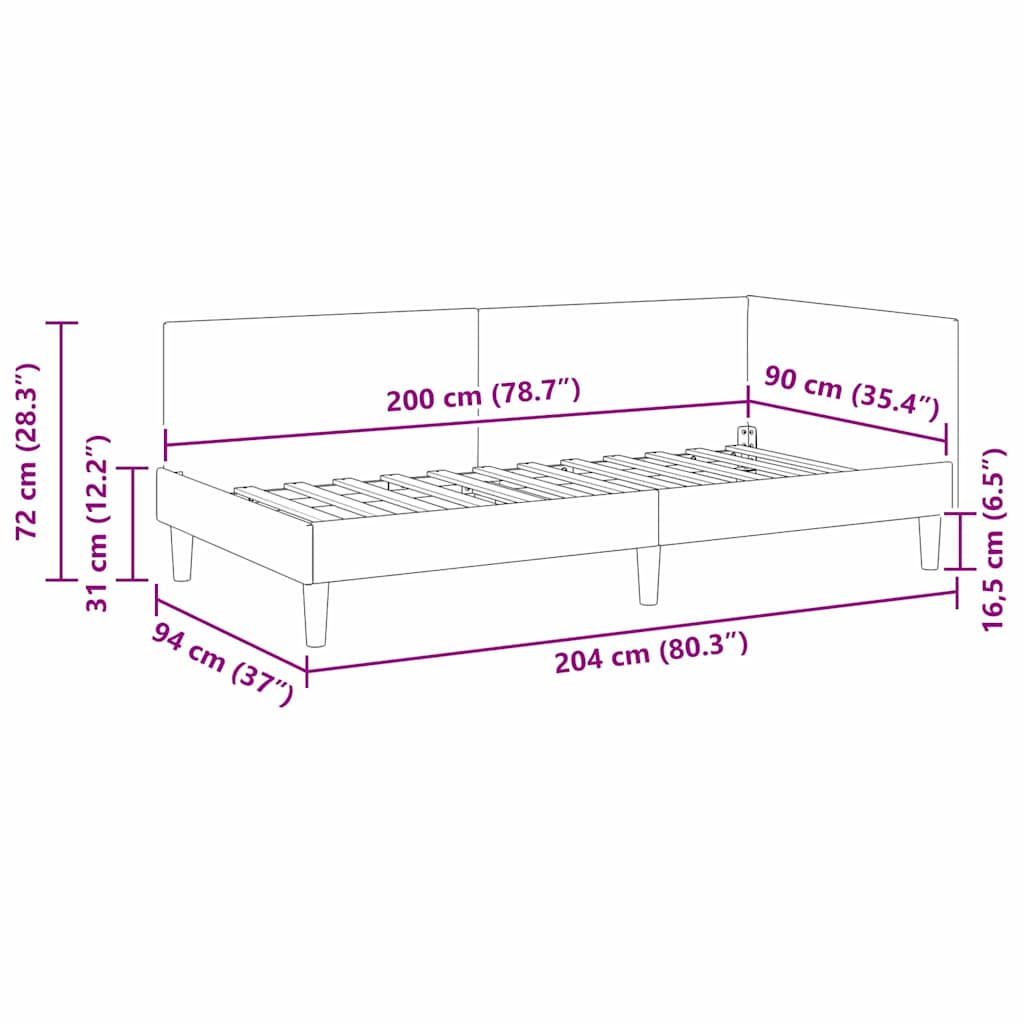 Eckbettgestell mit Kopfteil Dunkelgrau 90 cm x 200 cm Samt