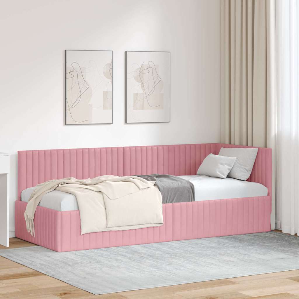 Eckbettgestell mit Kopfteil Rosa 80 cm x 200 cm Samt