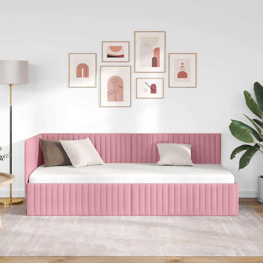 Eckbettgestell mit Kopfteil Rosa 80 cm x 200 cm Samt
