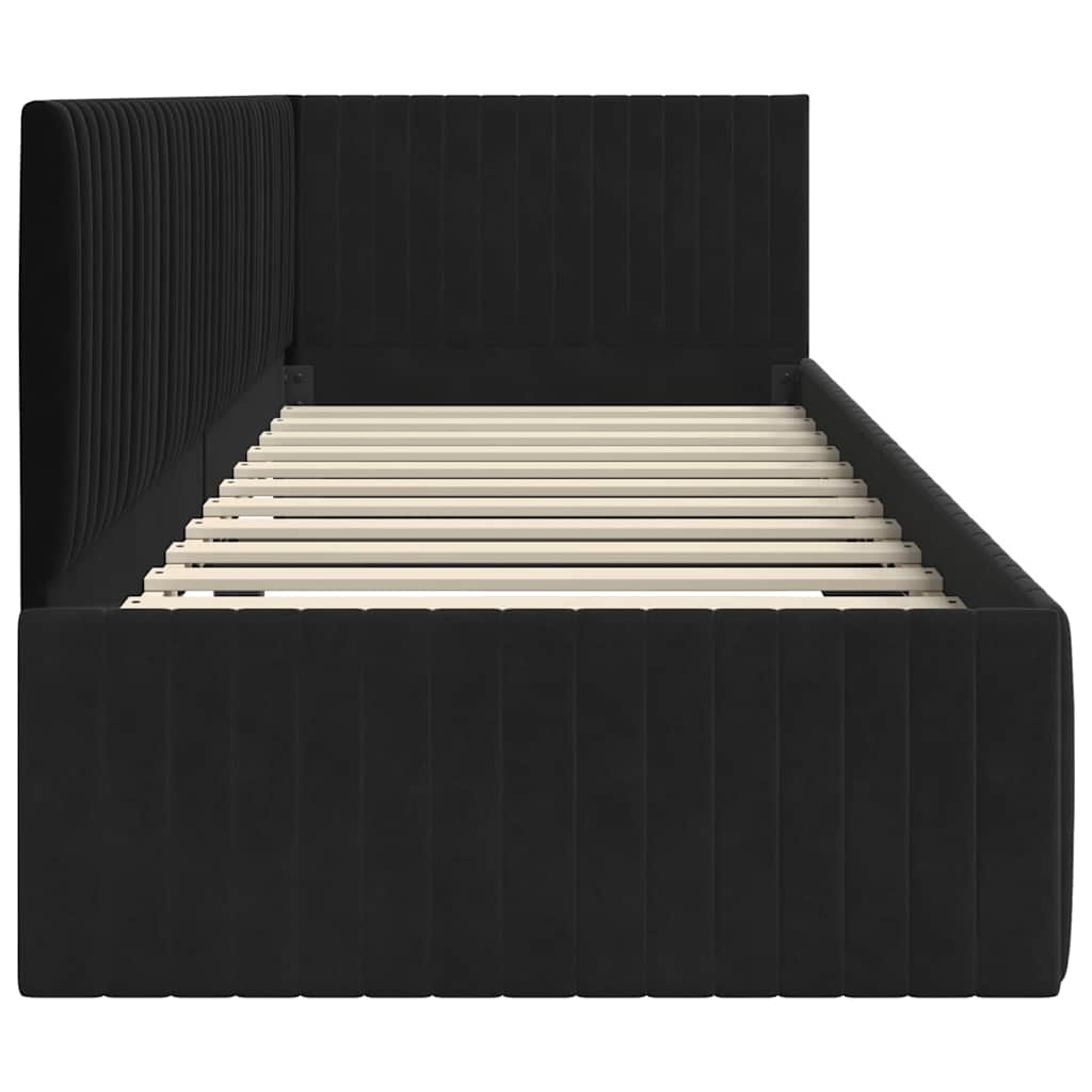 Eckbettgestell mit Kopfteil Schwarz 80 cm x 200 cm Samt
