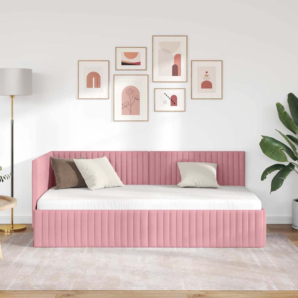 vidaXL Eckbettgestell mit Kopfteil Rosa 90 cm x 200 cm Samt
