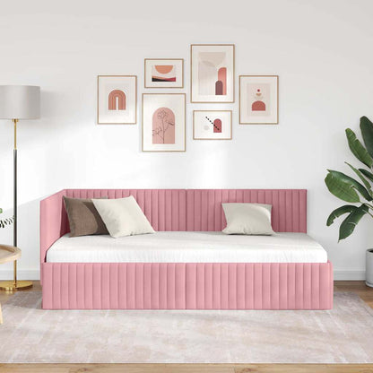 vidaXL Eckbettgestell mit Kopfteil Rosa 90 cm x 200 cm Samt