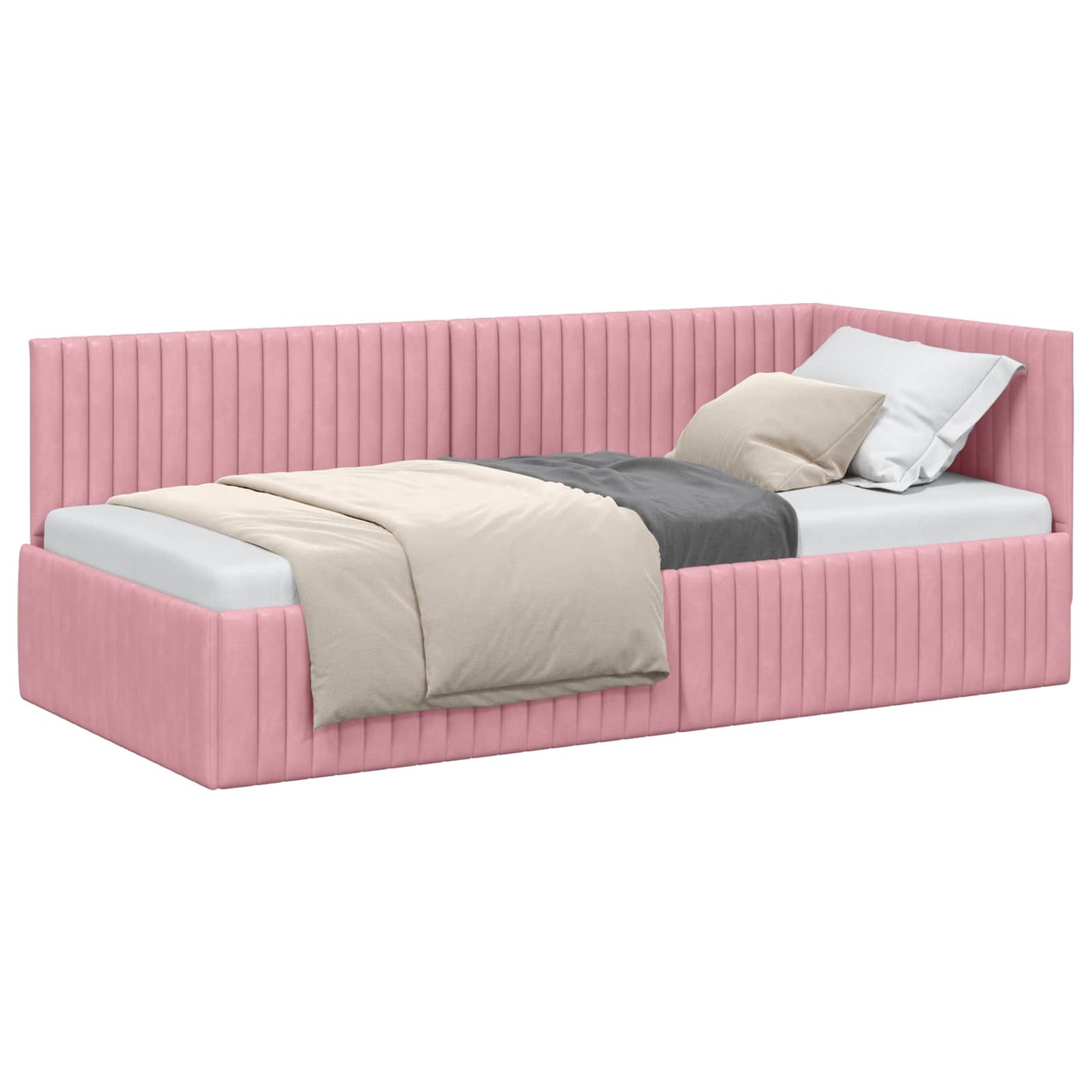 vidaXL Eckbettgestell mit Kopfteil Rosa 90 cm x 200 cm Samt