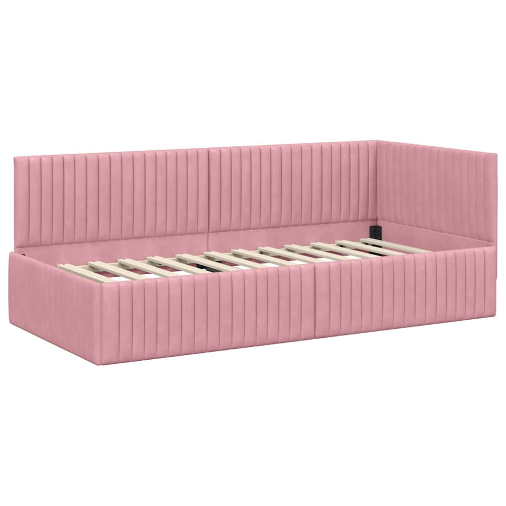 vidaXL Eckbettgestell mit Kopfteil Rosa 90 cm x 200 cm Samt