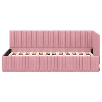 vidaXL Eckbettgestell mit Kopfteil Rosa 90 cm x 200 cm Samt