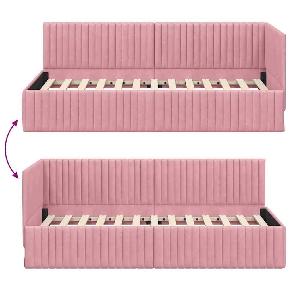 vidaXL Eckbettgestell mit Kopfteil Rosa 90 cm x 200 cm Samt