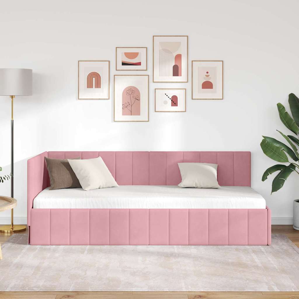 Eckbettgestell mit Kopfteil Rosa 80 cm x 200 cm Samt