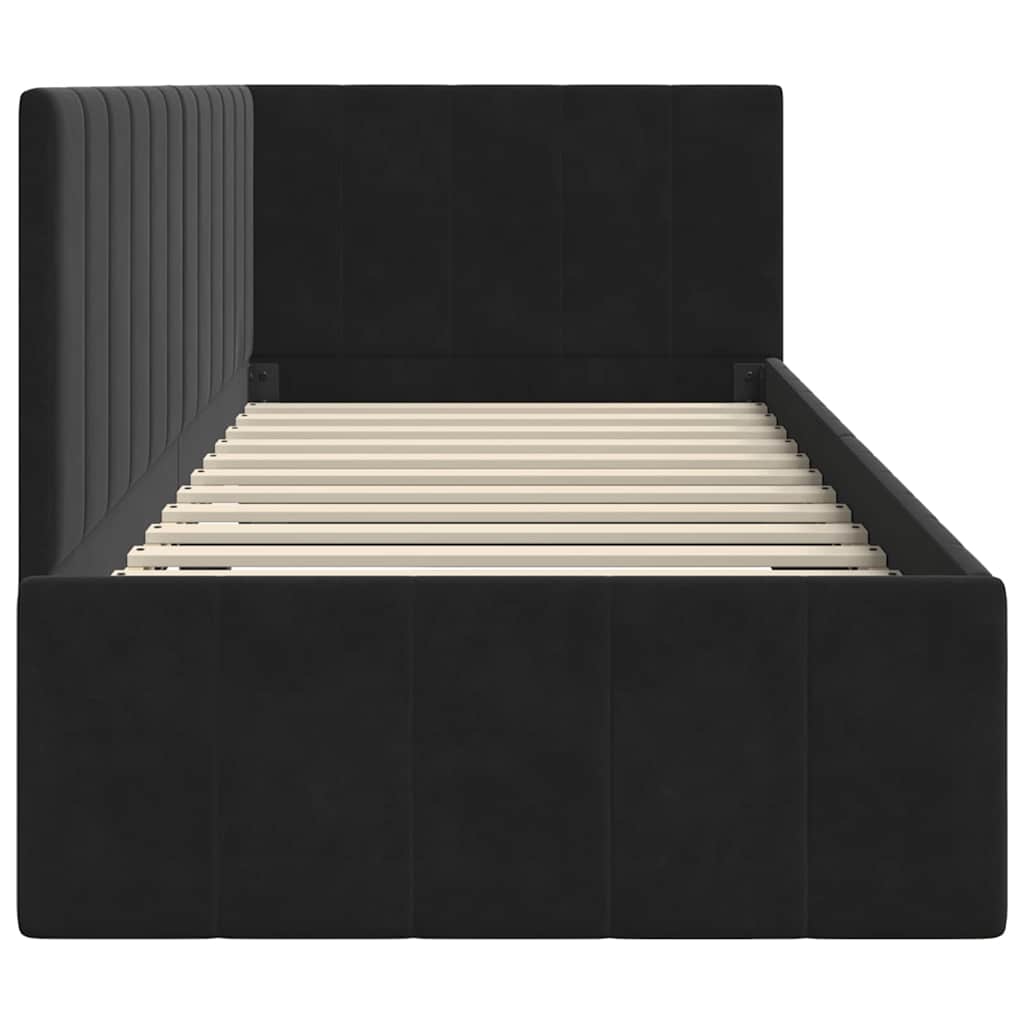 Eckbettgestell mit Kopfteil Schwarz 80 cm x 200 cm Samt