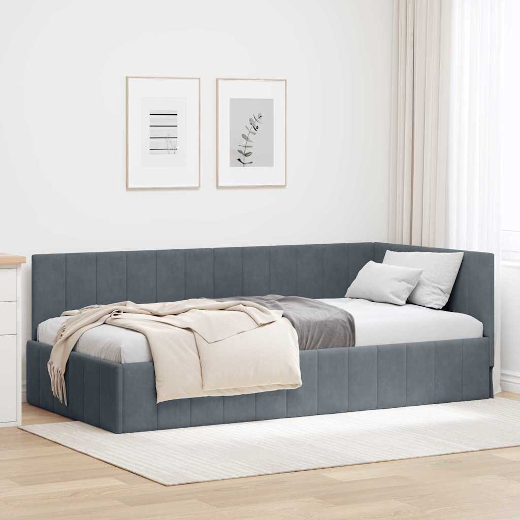 vidaXL Eckbettgestell mit Kopfteil Dunkelgrau 90 cm x 190 cm Samt