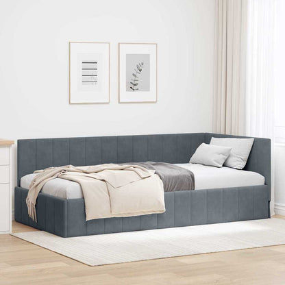 vidaXL Eckbettgestell mit Kopfteil Dunkelgrau 90 cm x 190 cm Samt