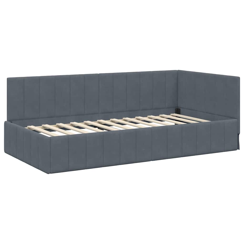vidaXL Eckbettgestell mit Kopfteil Dunkelgrau 90 cm x 190 cm Samt