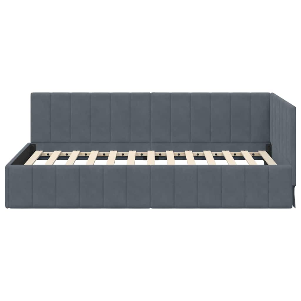 vidaXL Eckbettgestell mit Kopfteil Dunkelgrau 90 cm x 190 cm Samt
