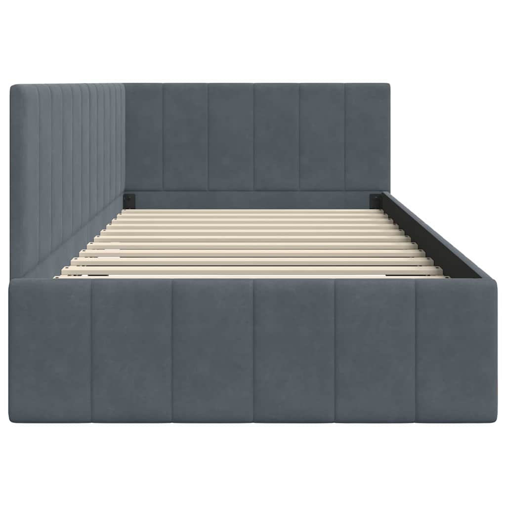vidaXL Eckbettgestell mit Kopfteil Dunkelgrau 90 cm x 190 cm Samt