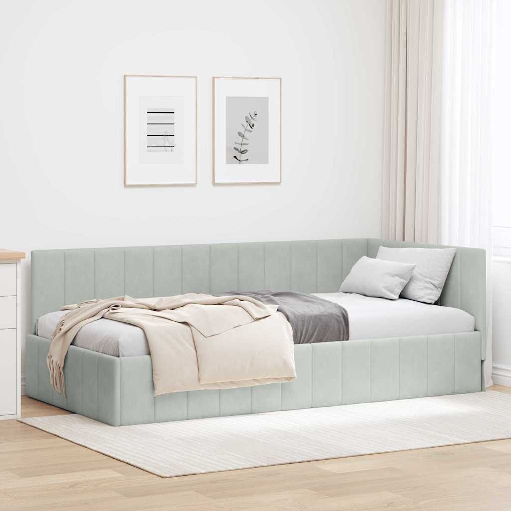 vidaXL Eckbettgestell mit Kopfteil Hellgrau 100 cm x 200 cm Samt