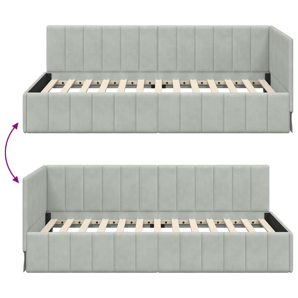 vidaXL Eckbettgestell mit Kopfteil Hellgrau 100 cm x 200 cm Samt